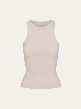 SKIMS COTTON JERSEY HIGH NECK TANK STONE XS